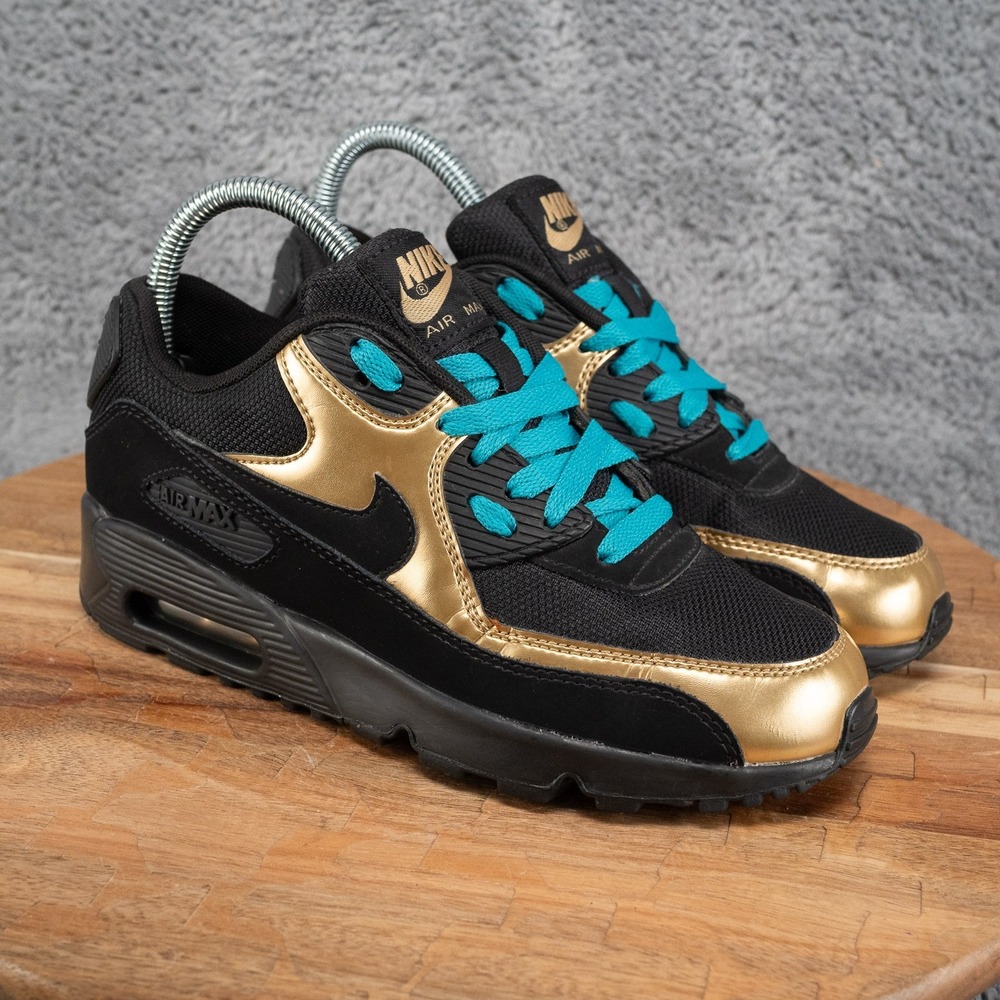 Nike Air Max 90 GS Mesh Big Kids Youth Shoes Size 4.5Y 833418-013 Women's 6 Gold